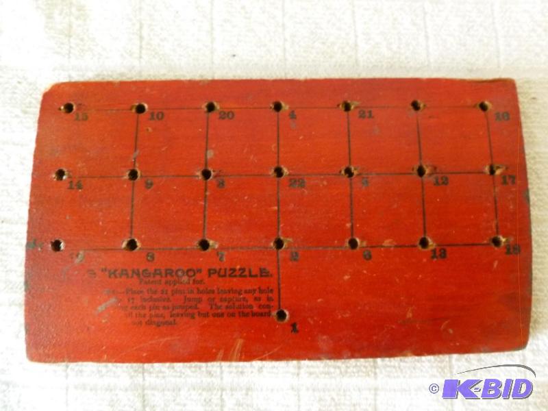 lot 152 image: Antique wooden Kangaroo Puzzle game board, me...