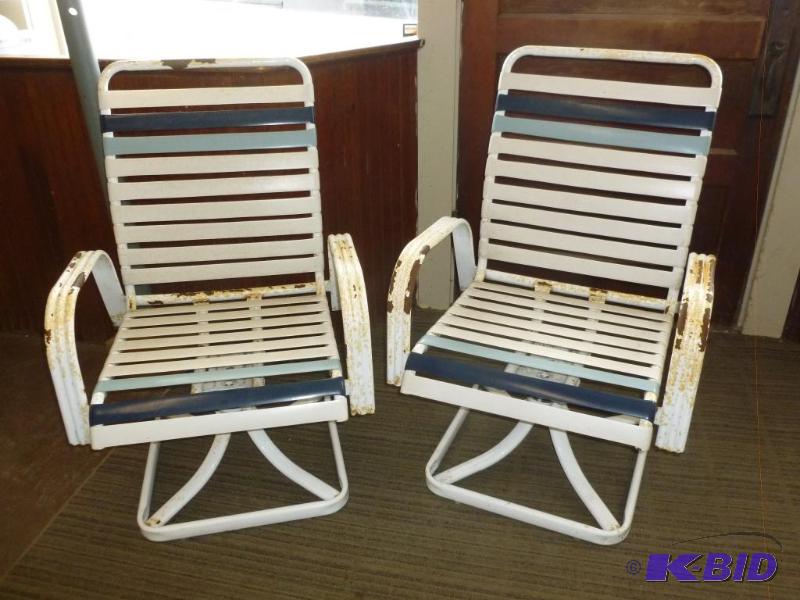 lot 176 image: Lot of two metal swivel based patio chairs, s...
