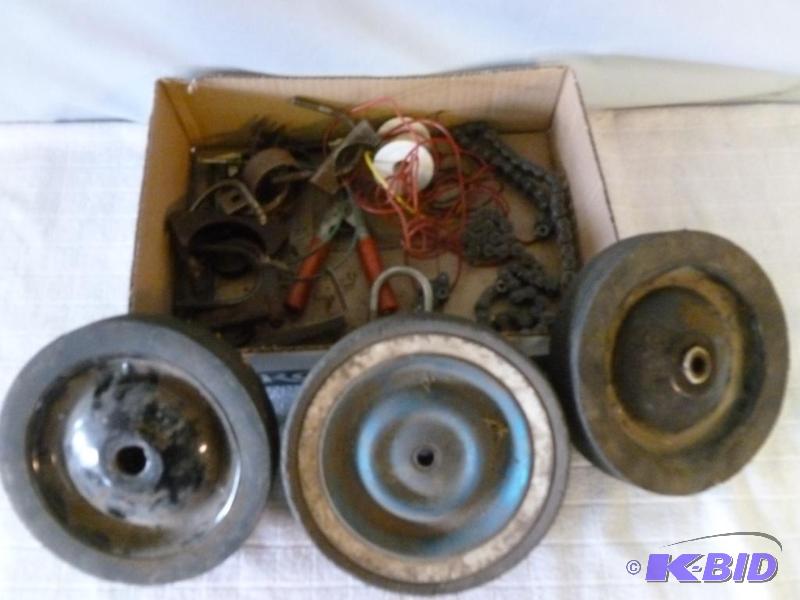 lot 38 image: Lot of three utility cart hard rubber wheels,...