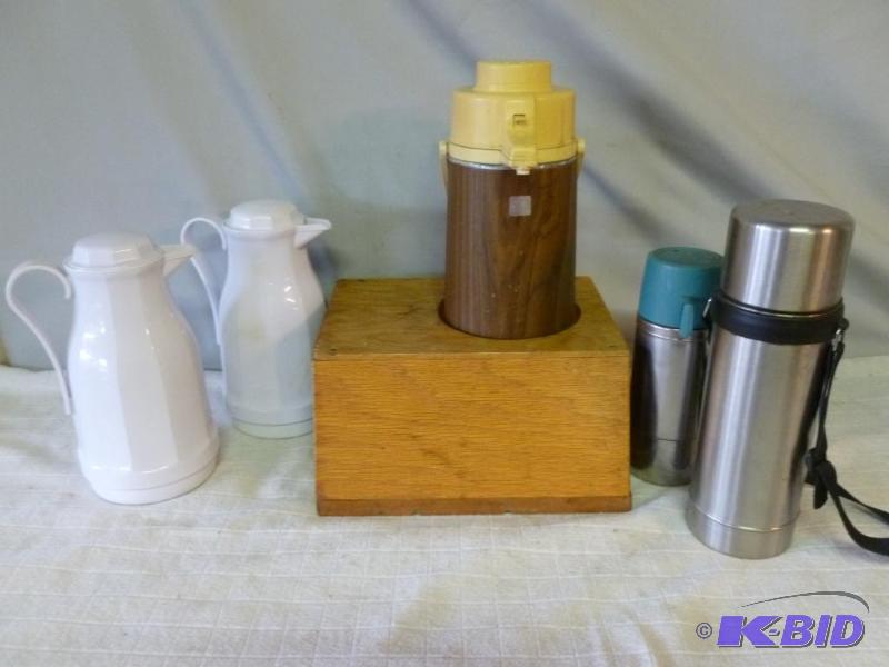 lot 91 image: Lot of two stainless steel thermos jugs, two ...