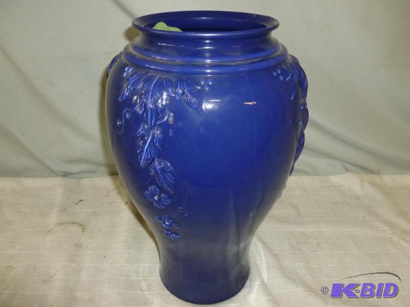 lot 98 image: Large cobalt blue embossed glass vase that me...