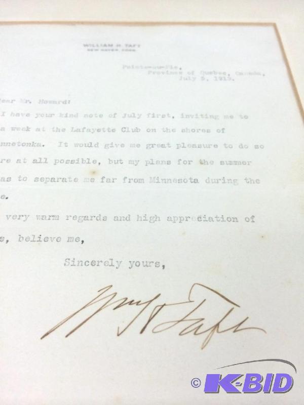 lot 11 image: President Taft Signed Letter July 5, 1913 to Minnesotan with RNC Ticket Chicago 1912 & 1918 Cartoon