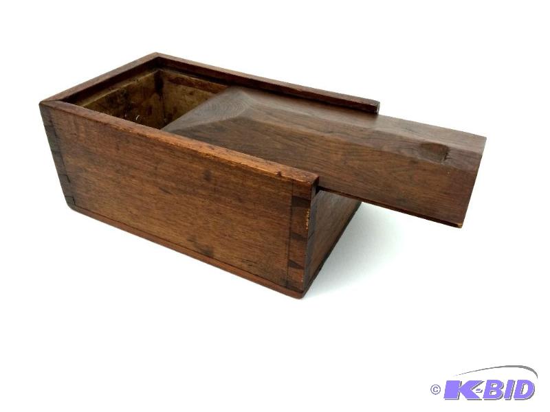 lot 15 image: Rustic Antique Hand Crafted Wooden Box with Domed Sliding Lid  For Storing Candles