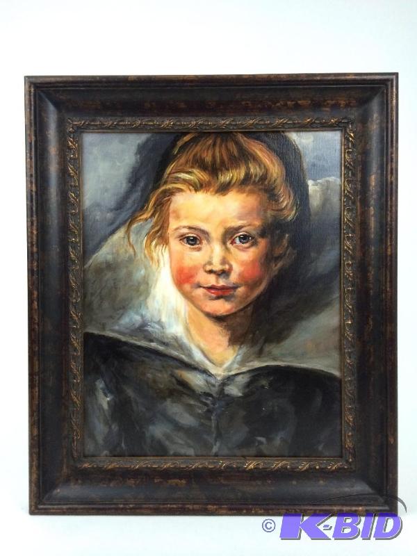 lot 2 image: Original Oil Painting of little girl after a European Master - 21 X 26