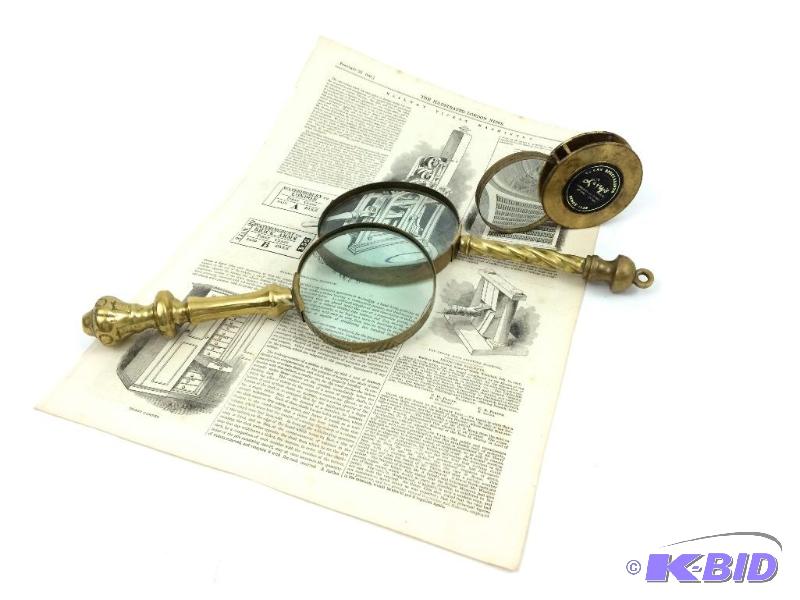 lot 26 image: Lot of 3 Antique Brass Magnifying Glasses
