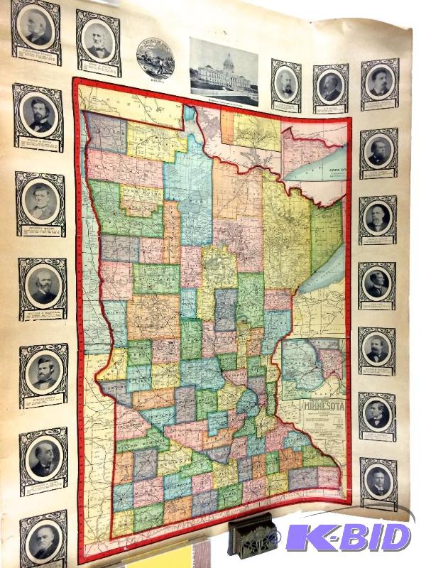 lot 6 image: Lot of one Vary Large Ultra Rare Antique Map Of MN