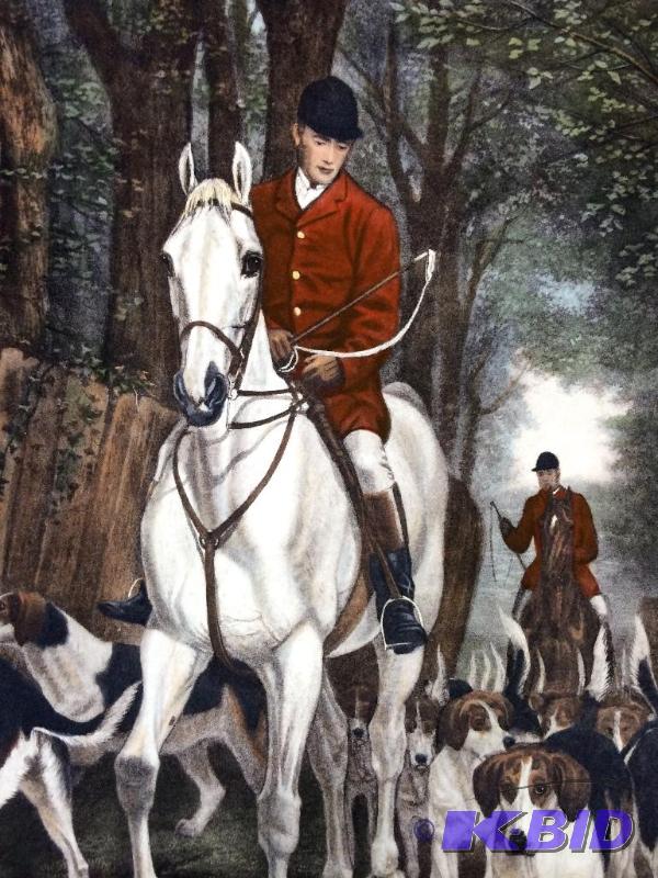 lot 20 image: Hand painted Engraving Morning Going To Cover by EA Douglas