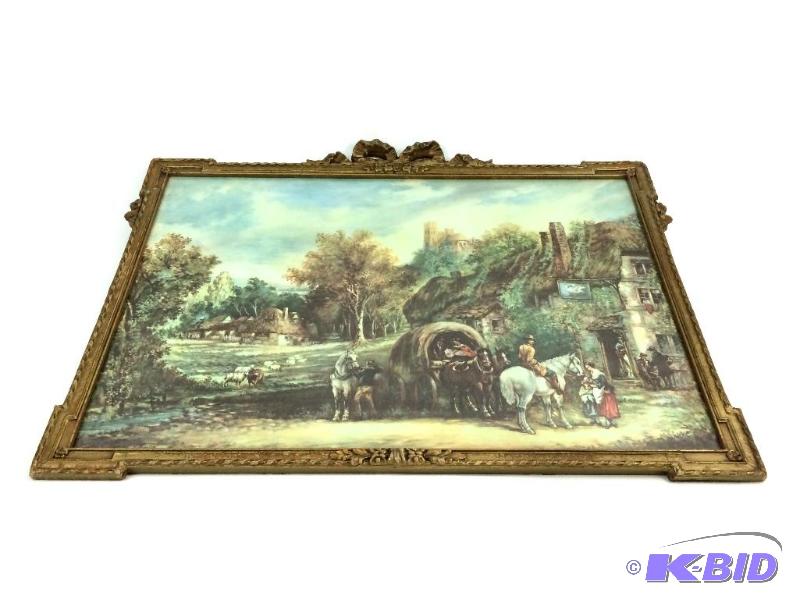 lot 27 image: Very Large Antique Print in a unique frame... Print is signed J. Chase