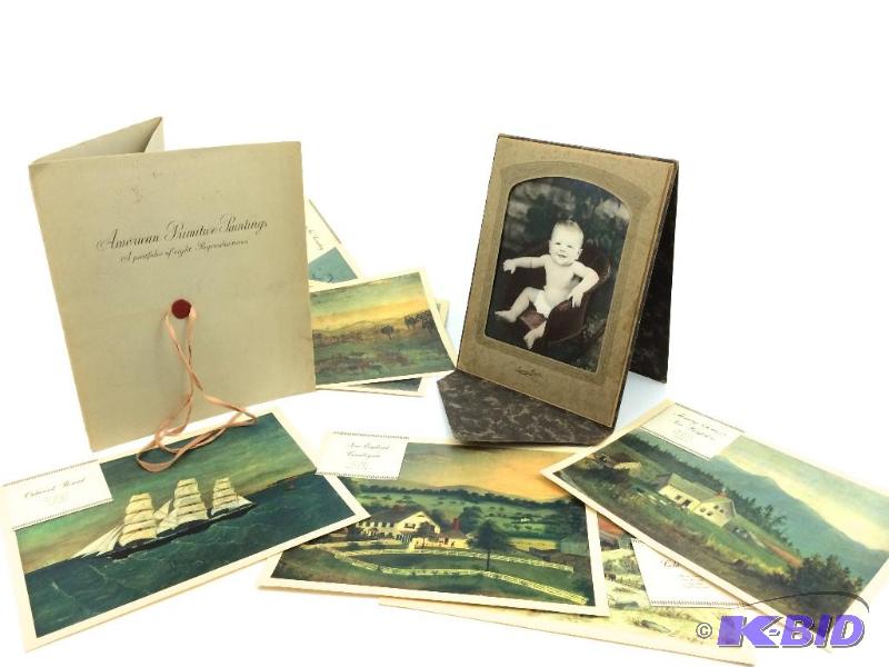 lot 32 image: Lot Painting , De Lasalle Diploma 1906, Antique hand colored Baby Portrait, 8 Primitive Paintings.