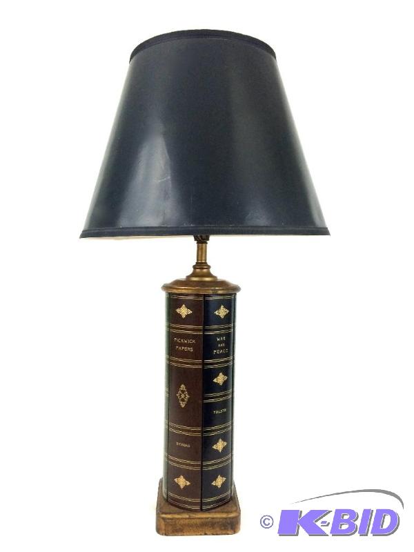 lot 7 image: Unique Vintage  Lamp with base made from old like old book spines.