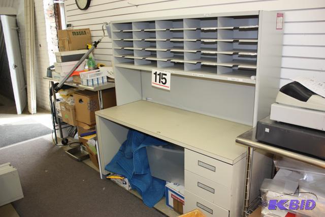 Metal desk and bin sorter unit