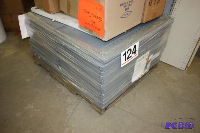 Large grey metal shelves