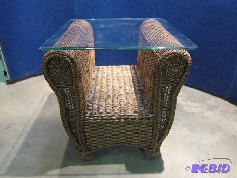 Beveled Glass & Wicker End Table