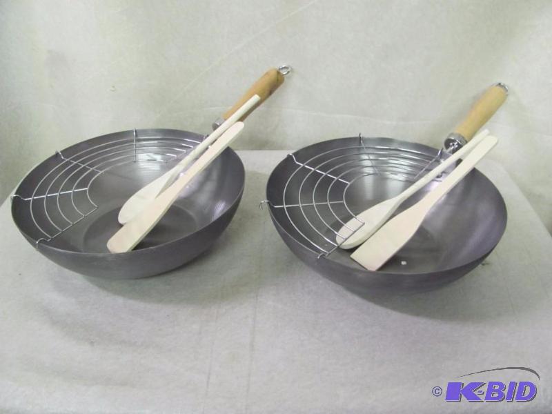 Lot of 2 Polished Carbon Steel Woks