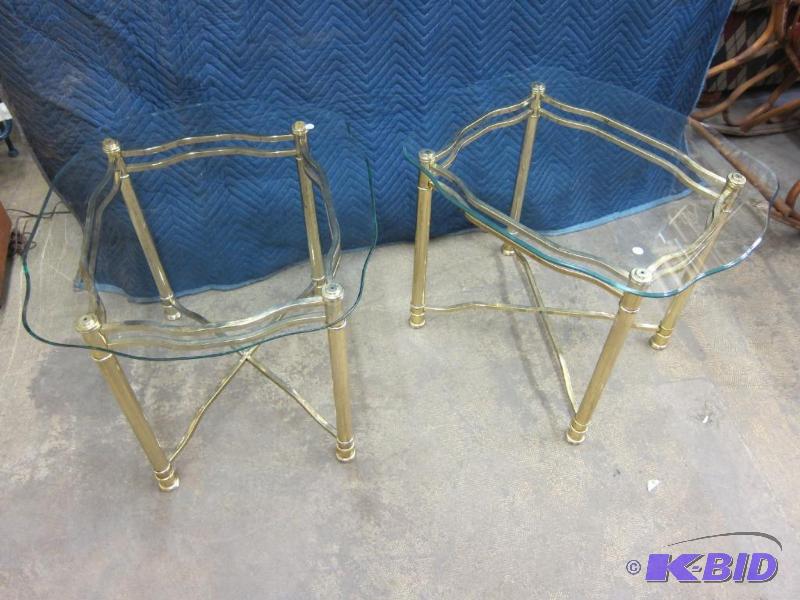 2 Beveled Glass & Metal Accent Tables