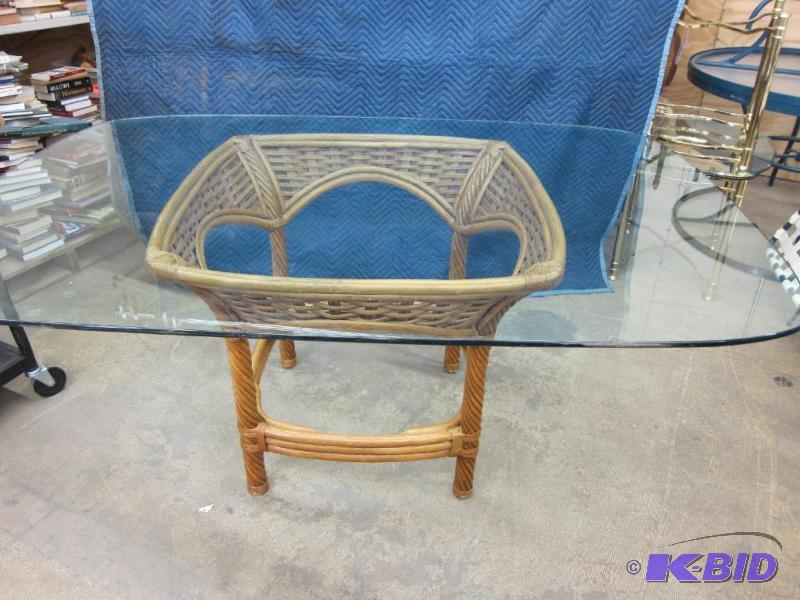 Large Glass & Wicker Table