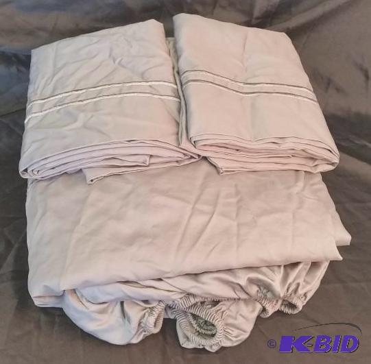 Out of Package Pewter Queen Size Sheet Set. Customer Return.  Complete Set