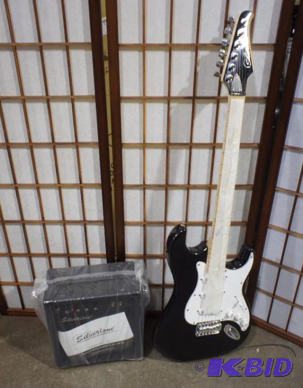 New Silvertone Black Electric Guitar &amp AM...