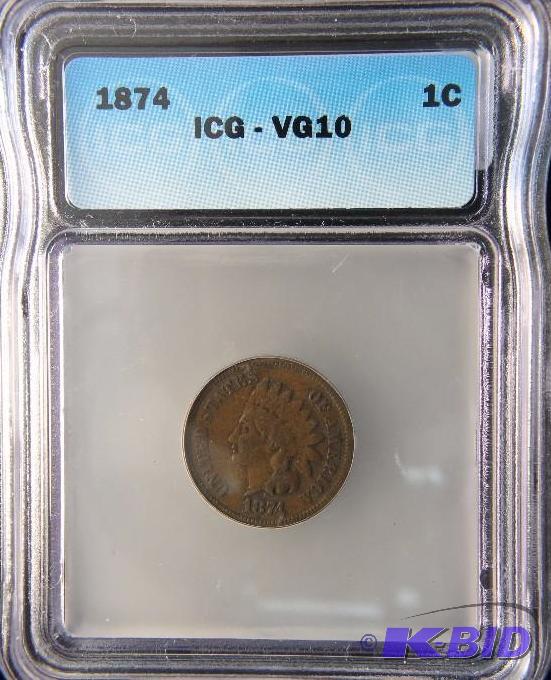 1874 INDIAN HEAD CENT ICG VG 10