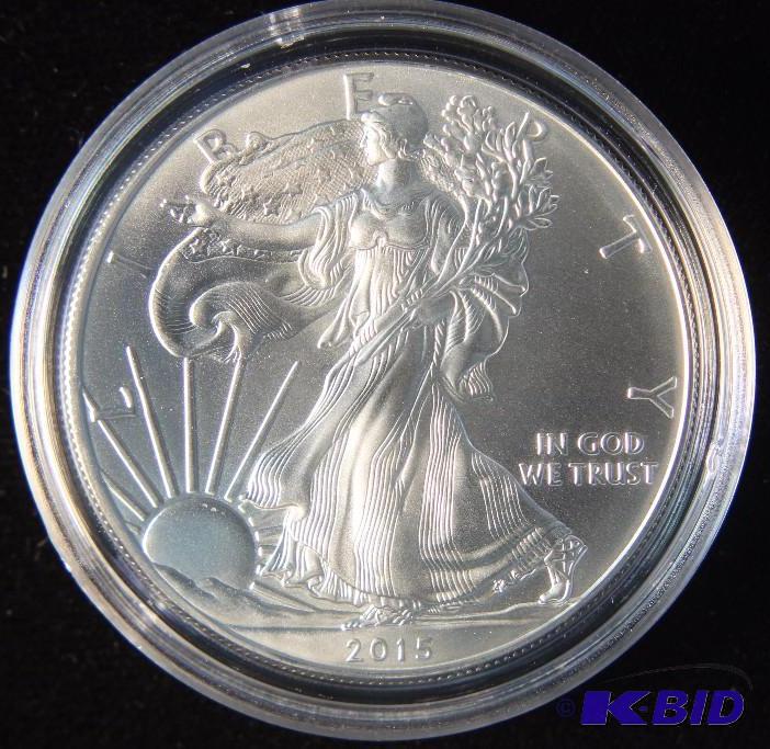 2015 AMERICAN SILVER EAGLE 1 TROY Oz. .999 FINE SILVER US DOLLAR COIN IN AIRTIGHT HOLDER
