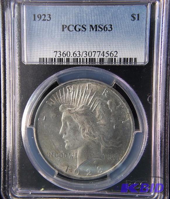 1923 PEACE SILVER DOLLAR MS63 PCGS