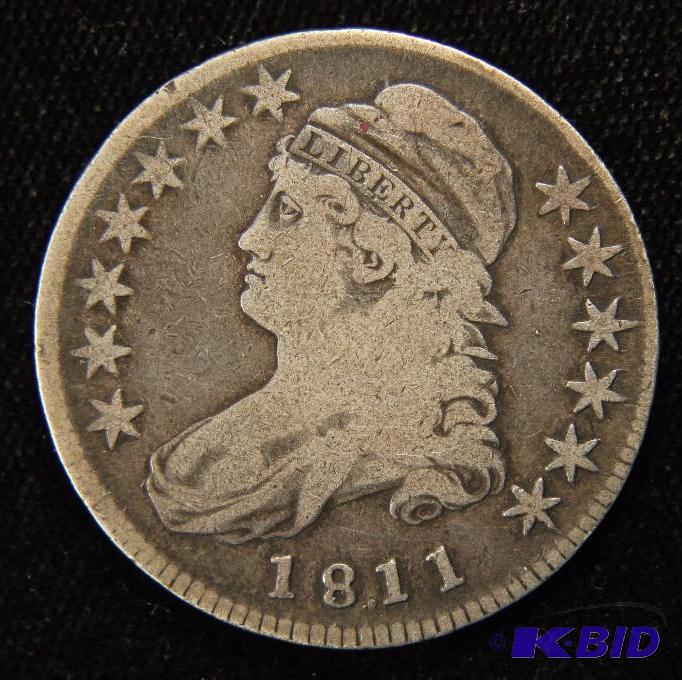 1811 CAPPED BUST SILVER HALF DOLLAR RARE PUNCTUATED DATE VARIETY 18.11