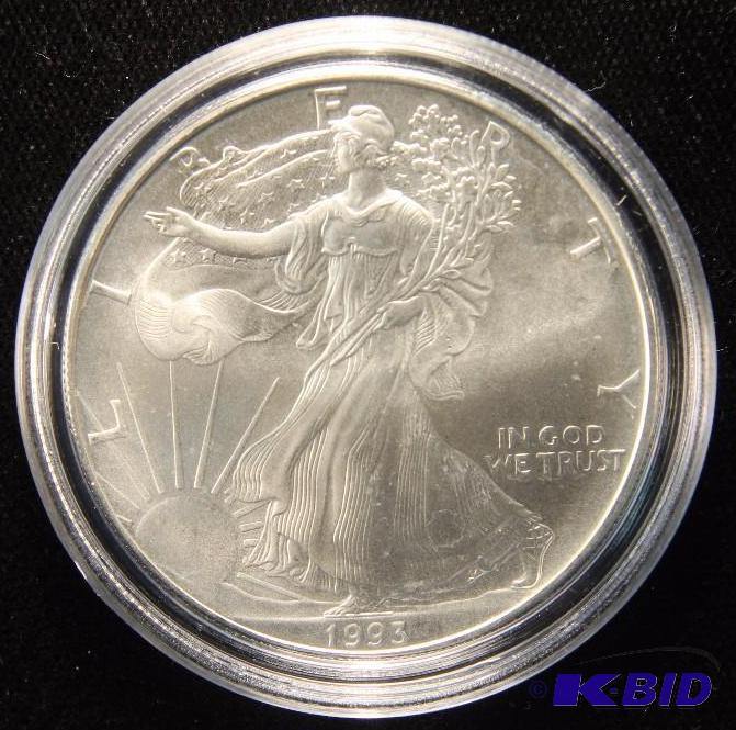1993 US SILVER EAGLE 1 TROY Oz. .999 FINE SILVER IN AIRTIGHT HOLDER