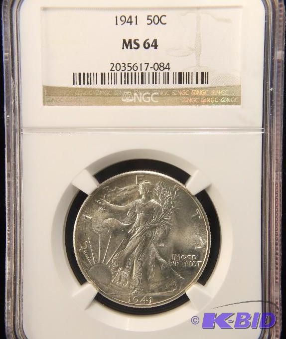 1941 WALKING LIBERTY HALF DOLLAR NEAR GEM UNC NGC MS 64