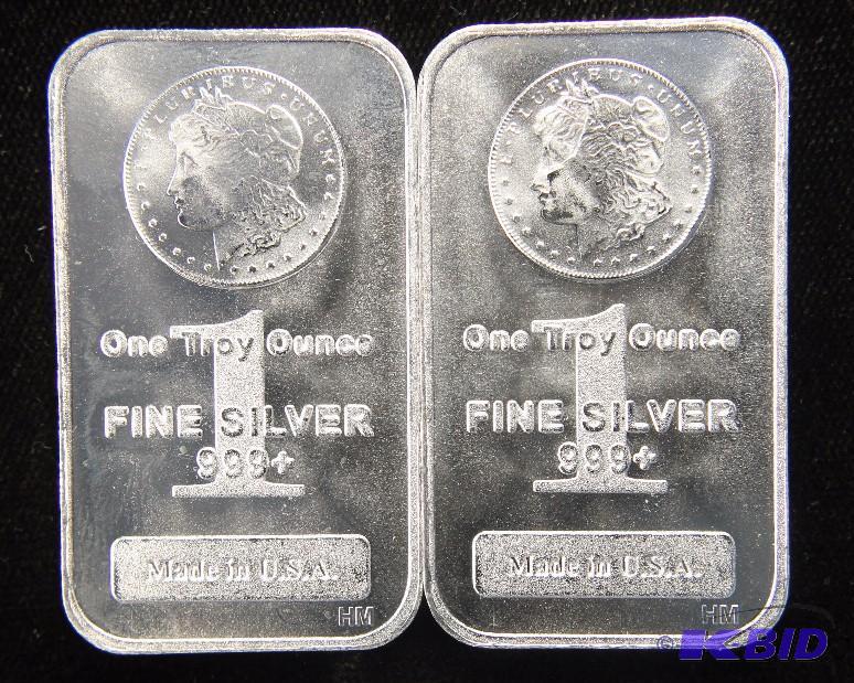 2 - 1 TROY Oz. .999 FINE SILVER BARS MADE IN U.S.A.