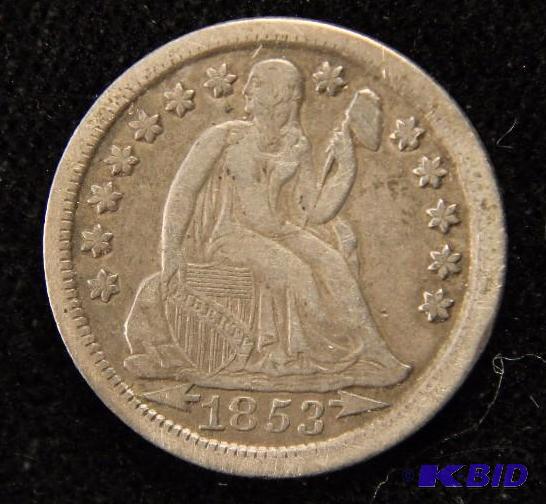 1853 SEATED LIBERTY DIME XF