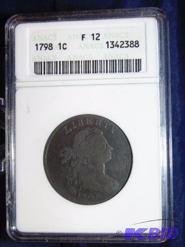 1798 DRAPED BUST LARGE CENT 2nd HAIR STYLE ANACS FINE 12 RARE