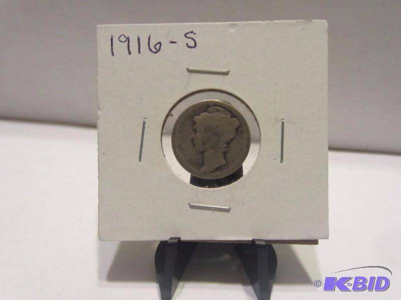 1916 S MERCURY DIME, 90% SILVER