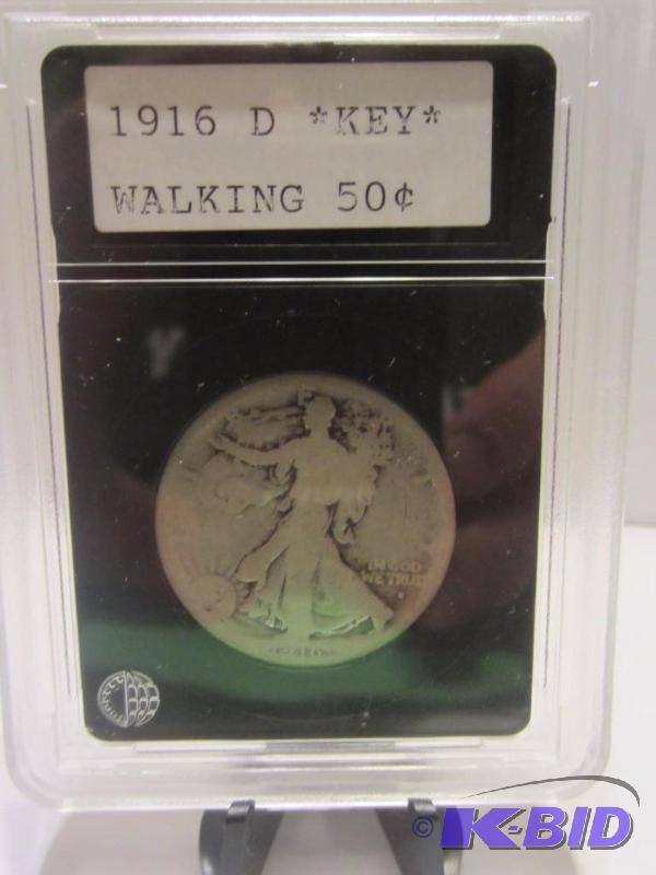 1916 D WALKING LIBERTY HALF DOLLAR, KEY DATE, 90% SILVER