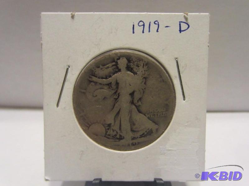 1919 D WALKING LIBERTY HALF DOLLAR, KEY DATE, 90% SILVER