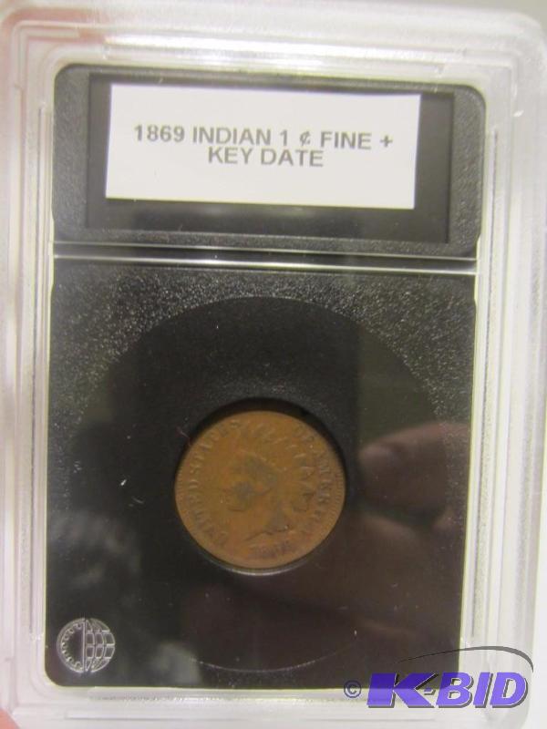 1869 INDIAN HEAD CENT, SLABBED FINE ,  KEY DATE