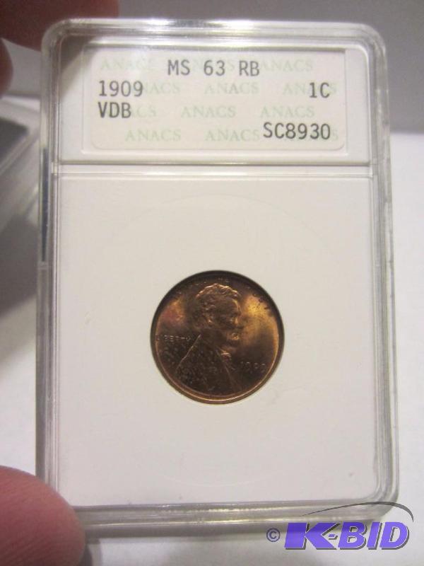 1909 VDB LINCOLN CENT SLABBED UNCIRCULATED MS 63 RED BROWN BY ANACS