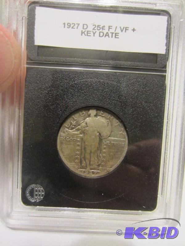 1927 D STANDING LIBERTY QUARTER, F  VF, KEY DATE 90% SILVER