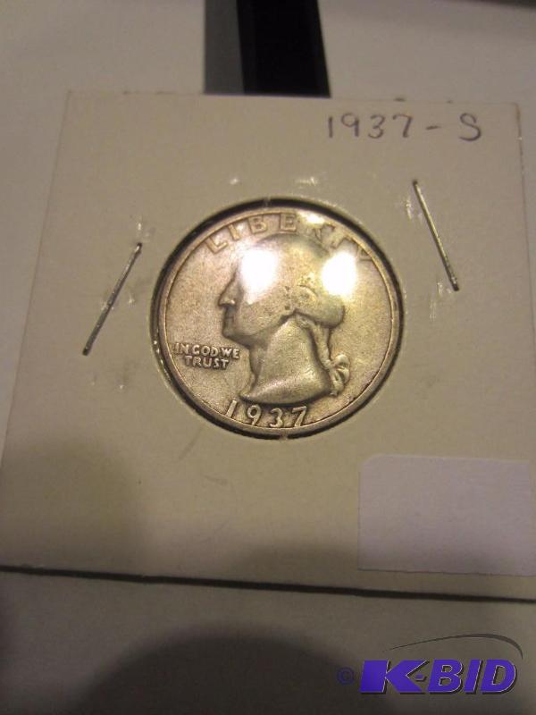 1937 S WASHINGTON QUARTER F, KEY DATE, 90% SILVER
