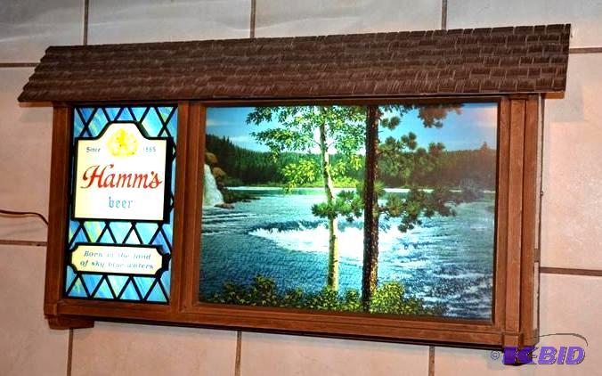 lot 1 image: Vintage Hamms Beer Sign, Scene-O-Rama 19x34&...