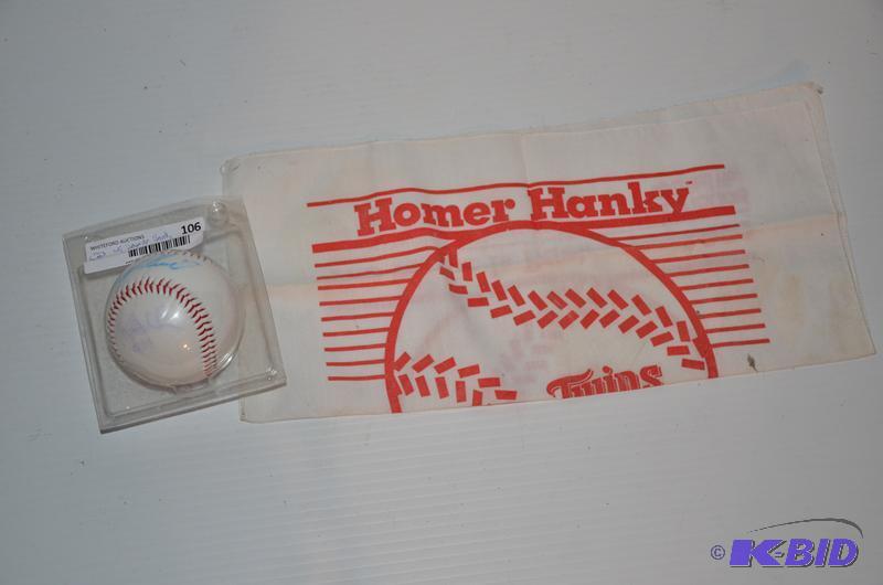 lot 106 image: Tony Oliva signed baseball & Homer Hankie...