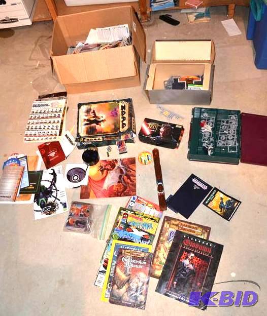 lot 120 image: Box full of game cards and game pieces for mu...