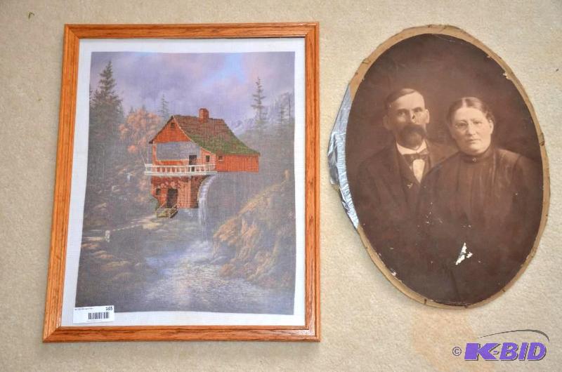 lot 165 image: Framed cross stitch picture 14x11" &...