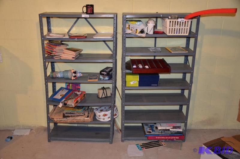 lot 175 image: Metal shelving 12x30x58 two shelves items on...