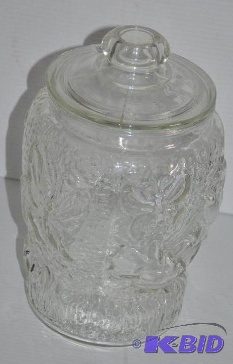 lot 206 image: Micky Mouse clear glass gallon cookie jar...