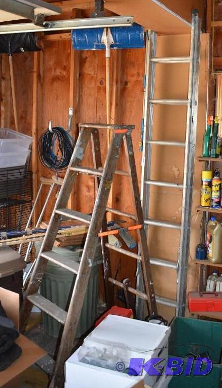 lot 270 image: 8 foot aluminum ladder & 6 foot wooden st...