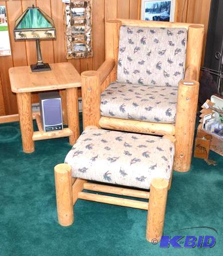 lot 37 image: Log chair & foot stool, lamp table - matc...