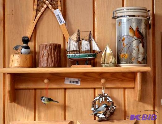 lot 53 image: 24" wood shelf with contents -...