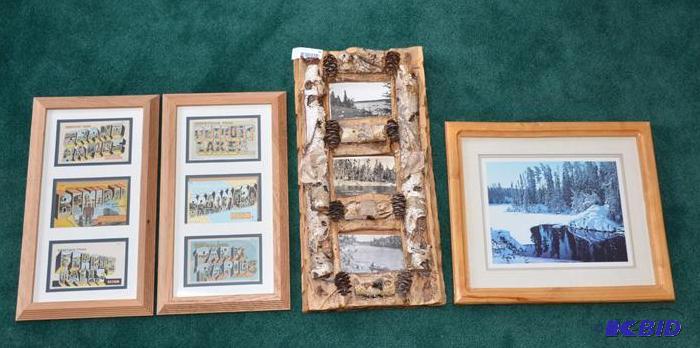 lot 56 image: Vintage post cards in 4 wooden frames. One fr...
