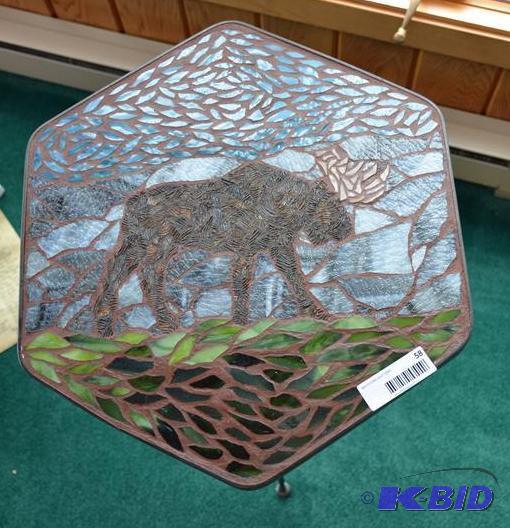 lot 58 image: Hand made stain glass table 27" tall 16&...