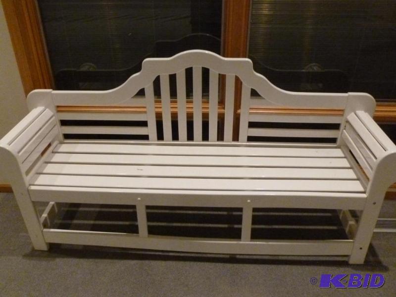 lot 15 image: Heavy duty wooden bench, measures 20" W ...